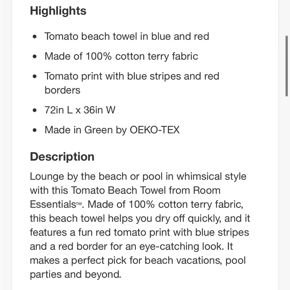 ROOM ESSENTIALS NWT tomato stripe beach towel -6’ - Picture 4 of 6
